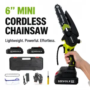 【Father‘sDayGift】SEEVOLX Brushless Mini Chainsaw Oil System - 1500mAh*2 Batteries, Ultra Lightweight Handheld Cordless Saw for Wood Cutting, Pruning, Gardening, Camping - Perfect for Seniors, Women, Mom,Portable