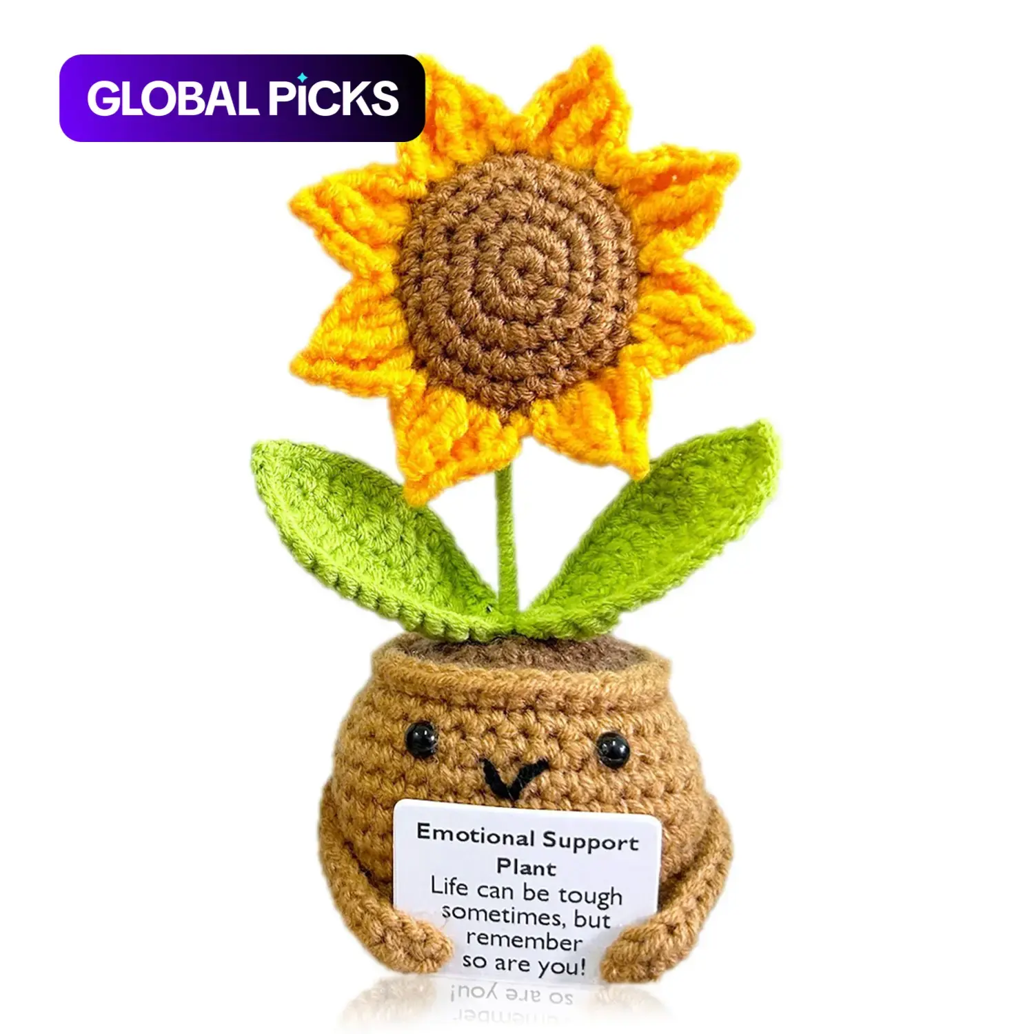 Crochet Potted Sunflower Plant, Handmade Knitted Amigurumi Mini Potted Ornament, Cute Positive Potato Doll Crochet Figure #GLOBAL PICKS