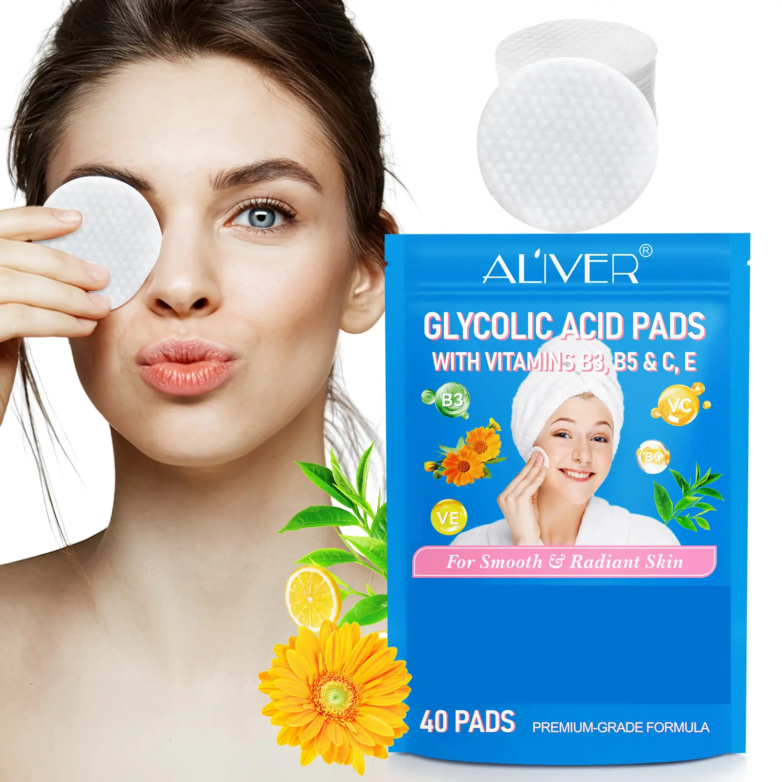 Aliver Fruit Acid Pads With Vitamins B3, B5 & C, E Pads, Acid Pads for Face & Body |40 Pads