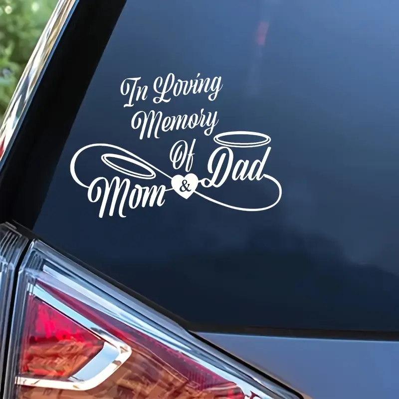 Elegant "In Loving Memory" Mom and Dad Commemorative Vinyl Car Stickers - Heartfelt Tribute with Cross Commemorative Symbols, Durable Black Vinyl Material, Memorial Day Decoration, Universal Car Sticker