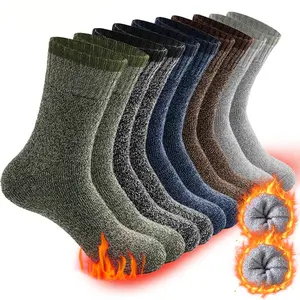 Men's Thickened Warm Winter Socks, Soft Comfy Knit Crew Socks for Cold Weather, Polyester & Elastane Blend Socks for Men, Warmth Retention