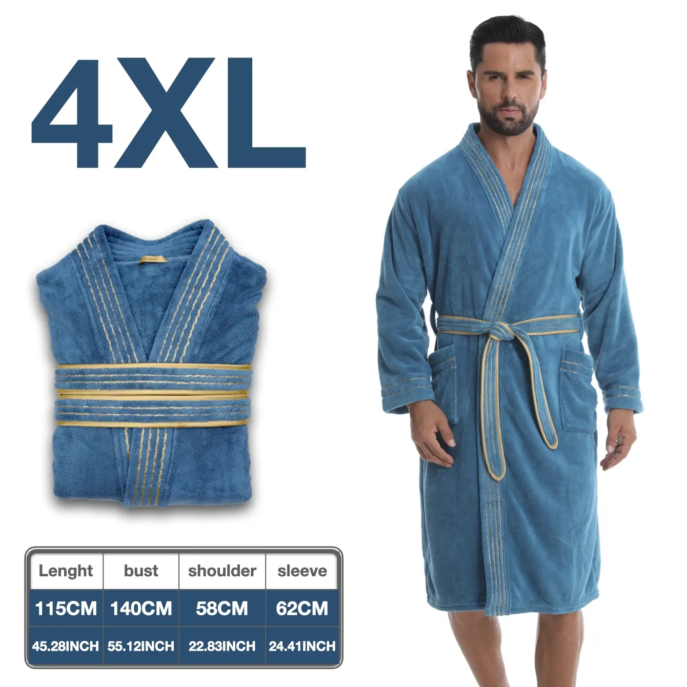 Luxury Gold Thread Soft Bathrobe, Thick Warm Knee-Length, Quick-Dry Absorbent, Spa & Hotel Use, Unisex, Loungewear, Nightwear, Christmas Halloween Gift