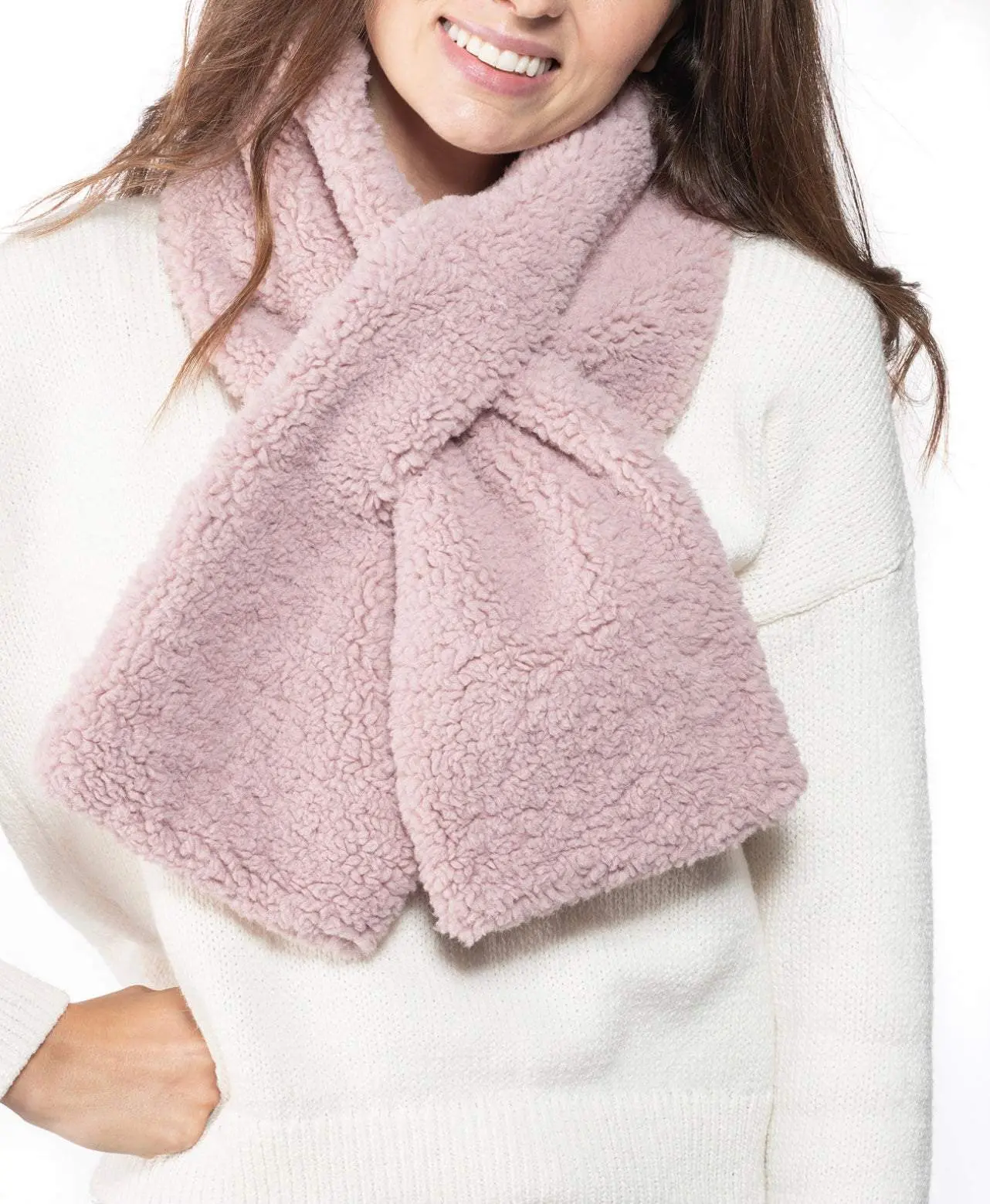INC International Concepts Faux-Sherpa Pull-Through Muffler Scarf, ONE SIZE Mauve