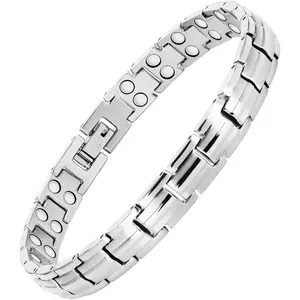Feraco Magnetic Bracelet for Women Titanium Steel Magnetic Bracelet with Neodymium Magnets, Christmas Jewelry Gifts (8.66, 2X Strength Silver with Ring)