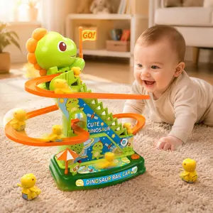 Dinosaur Climbing Stairs Track Slide Toy,Electric Dinosaur Stairs Climbing Slide Toy with 6 Cars Climbing Track Toy for Kids, Fun toys, interactive toys, Christmas gifts,Gift for Boyfriend,dinosaur chase track game, track slide toy, stair climbing toy