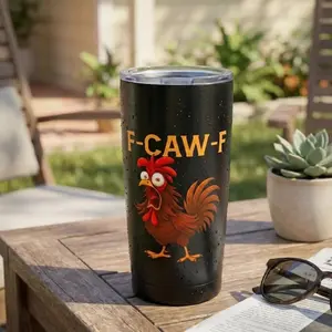 F Caw F Tumbler, Funny Rooster Coffee Tumbler 20oz, Chicken Travel Mug with Lid, Farm Humor Gift for Coffee Lovers