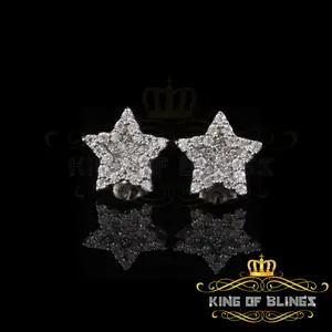 King of Bling's 925 White Silver 0.66ct VVS 'D' Moissanite Star Stud Earring Men's/Womens