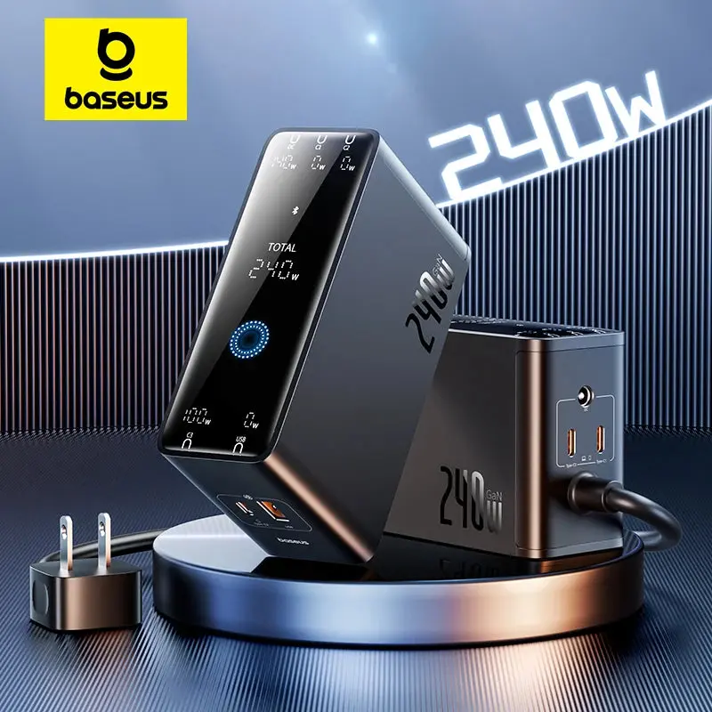 Baseus 240W Digital GaN Charger Laptop Charger For Lenovo HP Macbook Usb C Charger With DC Port Fast Charging For iPhone Xiaomi