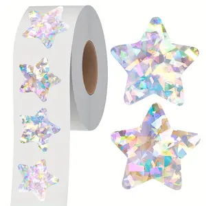 500pcs 1 Roll Laser Silver Star Stickers, 1 Inch Self-Adhesive Glitter Stars, Reflective Star Stickers for School Office Supplies