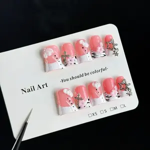 10pcs high-end Sweet and cool girl style, hand-painted zebra pattern, three-dimensional embossing, dazzling sparkly diamonds handmade fake nails, Nail Art, Ideal for spring outings, including strolling in the park, enjoying flowers, camping and picnicking