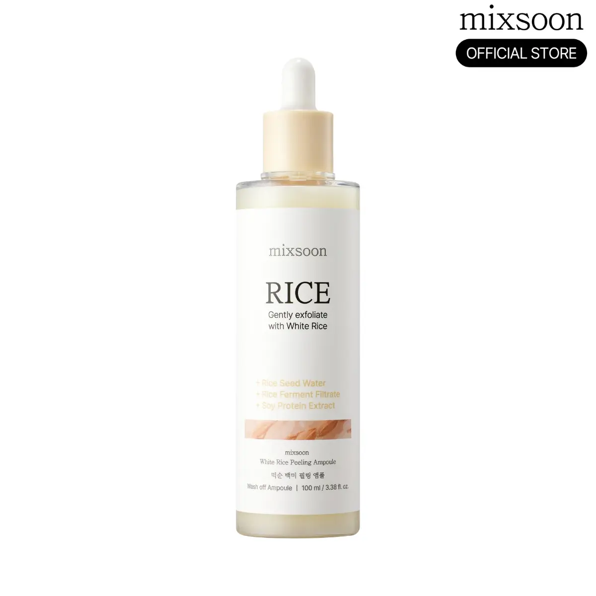 [mixsoon Official] White Rice Peeling Ampoule 100ml - Gentle Exfoliant Serum with Rice Extract, for All Skin Types & Daily Radiant Glass Skin, Brighten Skin, Peel Shot Ampoule
