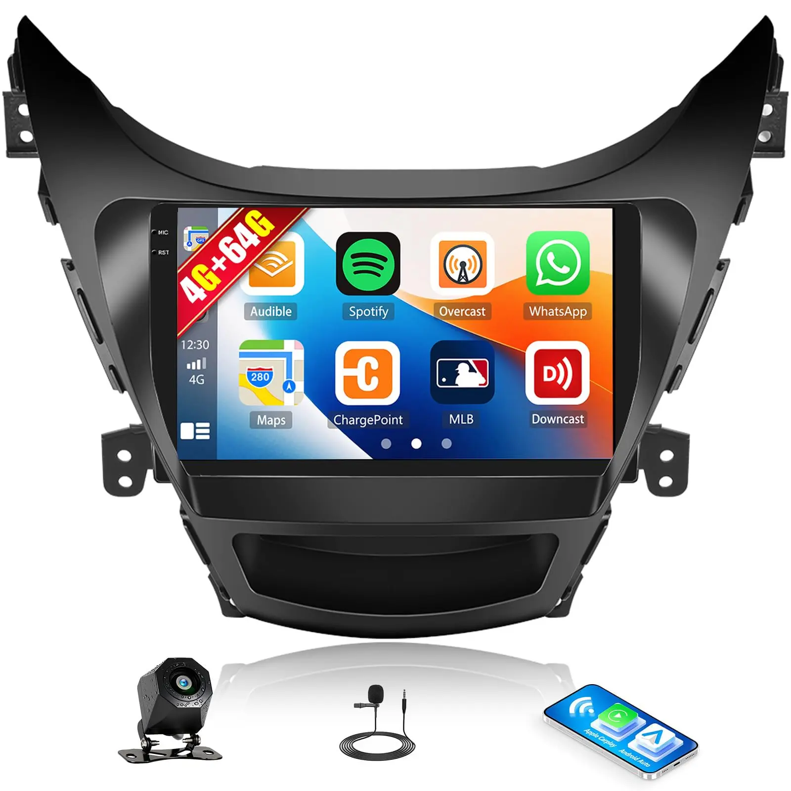 Android Car Stereo for Hyundai Elantra 2011-2013 CarPlay Android Auto | 9 Inch HD Touchscreen with 4+64G storage, Elantra Radio with 5Ghz WiFi GPS Bluetooth FM/RDS EQ SWC Backup Camera MIC