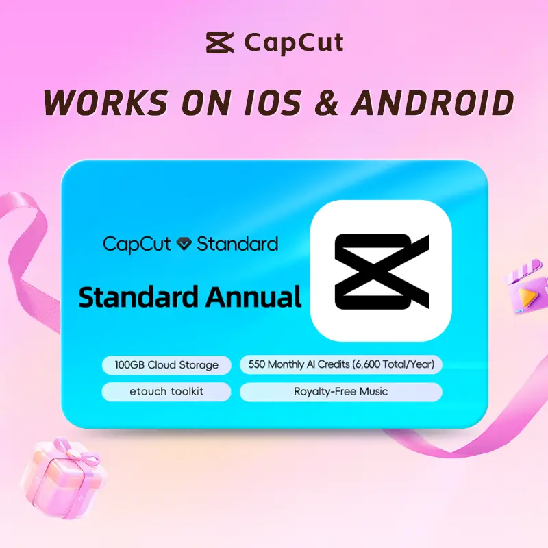 CapCut Standard Annual Membership - 100GB Cloud + AI Credits + Royalty-Free Music