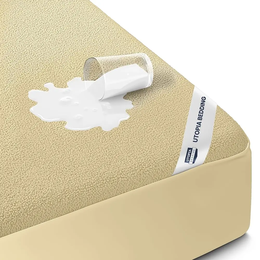 Utopia Bedding Waterproof Mattress Protector, Terry Mattress Cover 200 GSM Breathable Fitted Style Stretchable Pockets