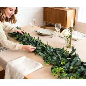 Artificial Olive Leaf Vine 2pc, 12FT Faux Olive Branches with Realistic Fruits, Fake Greenery Garland for Home Kitchen Wall Wedding Party Decor, Bendable Stems, No Watering Required