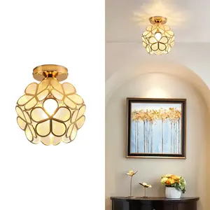 Modern Luxury Gold Flower Ceiling Light, Tiffany Style Petal Chandelier, 7.9 Inch Glass and Metal Lamp, Suitable for Hallway, Bedroom, Kitchen