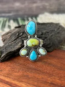 Handmade Sterling Silver Sierra Bella with Palomino Turquoise Collection: Adjustable Ring "Signed Nizhoni"