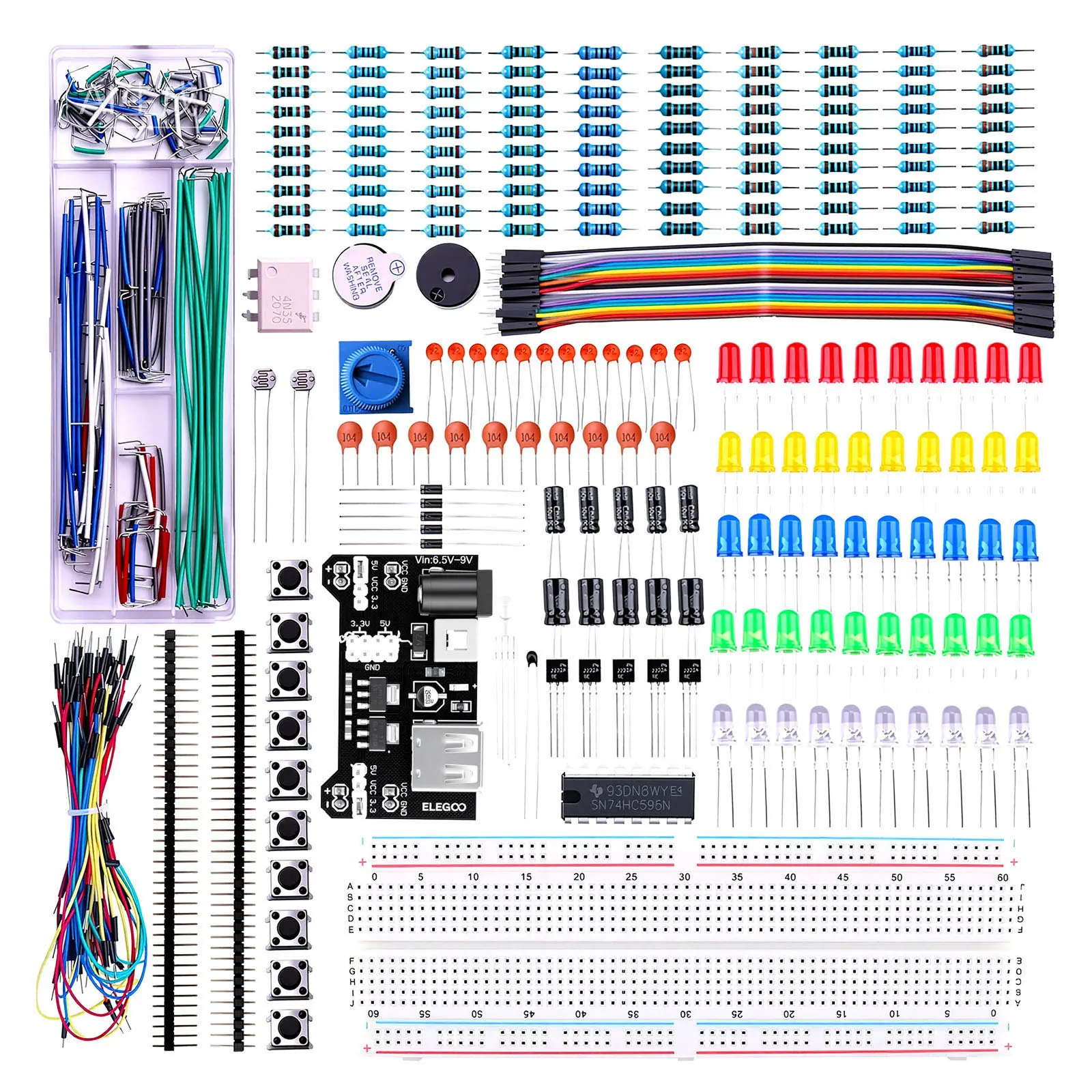 ELEGOO Upgraded Single Board Computer Electronics Fun Kit - Includes Power Supply Module, Jumper Wire, Precision Potentiometer, 830 Tie-Points Breadboard (Compatible with Arduino, STM32)