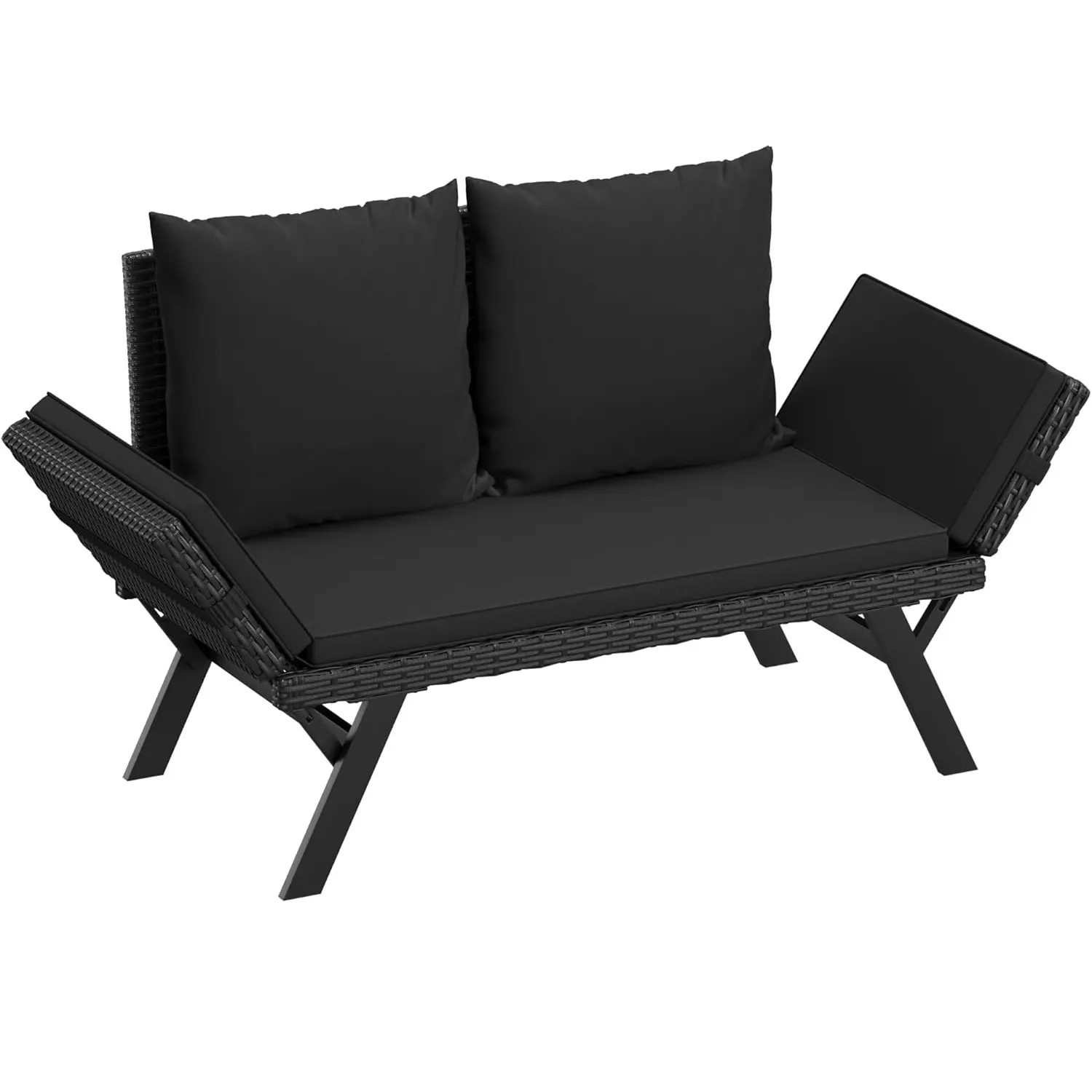 HOMALL Outdoor Convertible Sofa, Woven Rattan Patio Furniture Sunbed with Adjustable Armrests, Removable Cushions and Pillows for Patio, Porch, Pool