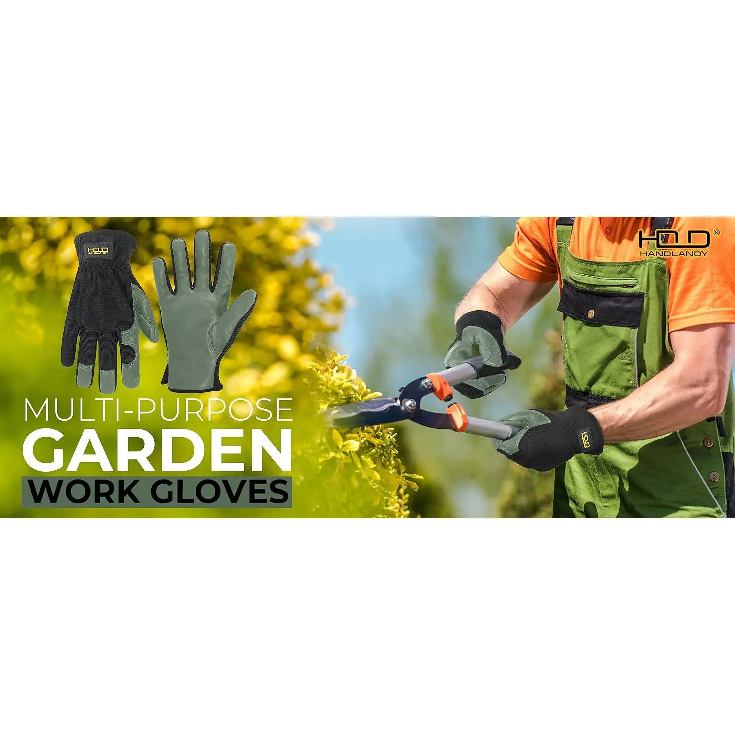 HANDLANDY Leather Gardening Gloves, Utility Work Gloves for Mechanics, Construction, Driver, Dexterity Breathable Design