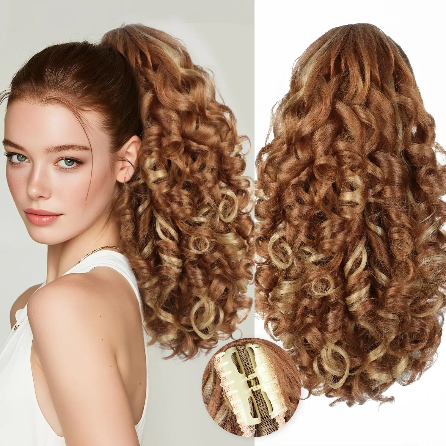 WIG QUEEN Ponytail Extension Claw Clip Curly Ponytail Hair Extensions 20inch Long Wavy Ponytail Natural Soft Pony Tail Hairpiece for Women-Dark Brown