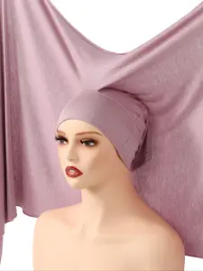 1pc Instant Jersey Turban Hijab with Undercap, Silky Soft Breathable Fabric, Casual Plain Design, Ideal for All Seasons & Special Occasions