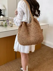 French Large Capacity Straw Tote Bag for Women, Fashionable Bohemian Bag, 2026 New Summer Bohemian Style Shoulder Bag, Perfect for Beach and Vacation