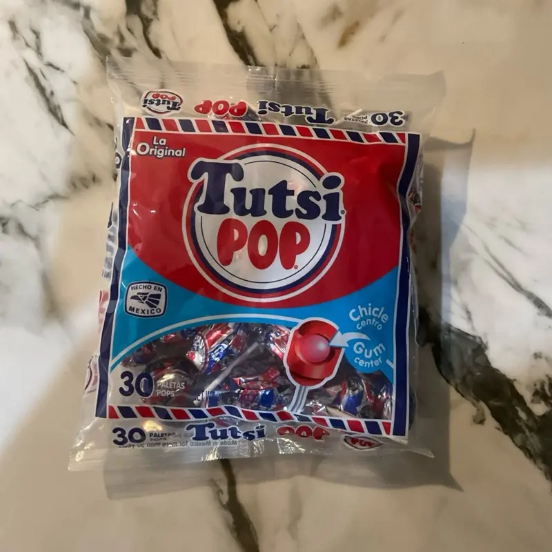 Tutsi pop lollipop with gum made in Mexico Tutsi pop lollipop with gum made in Mexico