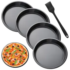 5 Piece Pizza Tray Set – Black Round Non-Stick Pizza Pan, 22cm (8.7”) Diameter – Perfect for Homemade Pizzas, Pies, Cakes – Heavy Duty & Easy Clean