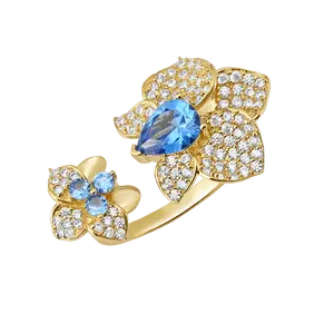 10K/14K Solid Gold Teardrop Floral Orchid Bloom Ring - NEWR-147 AQUA