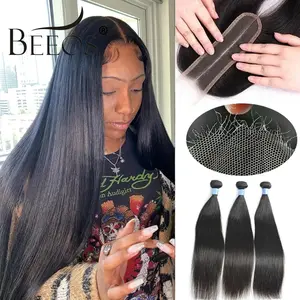 2x6 Real HD Lace Closure With 30 32 Inch Human Hair Bundles With 2x6 HD Lace Frontal Closure Straight Brazilian Weave 3 Bundles