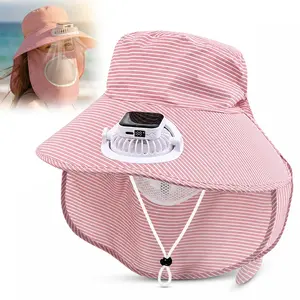 Sun Hats for Women with Fan Wide Brim UPF 50+ UV Protection Hiking Fishing Visor Neck Flap Womens Hat Trendy，With Rechargeable Solar-Powered Fan