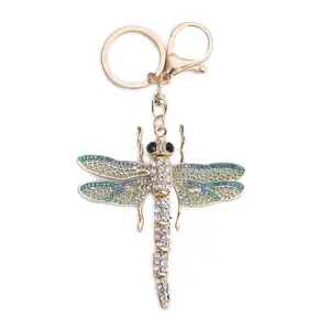 Summer Rhinestone Dragonfly Keychain, Hollow Out Crystal Wing Bag Charm & Car Pendant, Fashion Nature Accessory