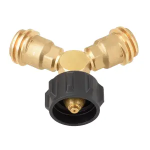 Flame King Propane Tank Y Splitter Adapter with Valves, 2-Way LP Gas Connector for 20LB Propane Tank Cylinders, Works with BBQ Grills, Camping Stoves, Gas Burners, Heaters