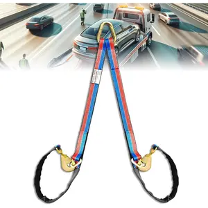 V-Bridle Tow Strap(Red&Blue) 2" x 6' with Snap Hooks, Cordura Sleeve, and Axle Straps, D-Ring for  Stability,  Strap 5500lbs Load for  Towing, Rollback, Flatbed, Tow
