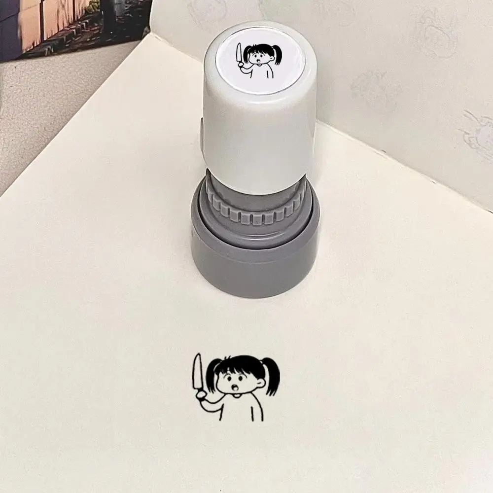 Cute Girl Knife Light Sensing Stamp, High Aesthetic Hand Account Small Stamp, Simple Line Art, Adorable Creative Portable Stamp, Book Stamps