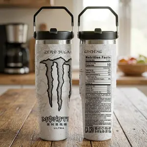 Mon.Energy Inspired Tumbler Cup 30oz With Handle & Straw, Unleash The Best With You Stainless Steel Mug, Perfect For Gym Lovers & Gamers, Aesthetic White Mug, Flasks Viral Gift Idea 2026