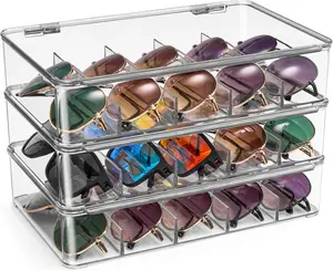 Sunglasses Organizer - Plastic Stackable Eyeglass Case Storage Organizer for Multiple Glasses - Reading Glasses