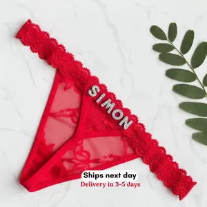 Personalized Name Thong - Custom Thong with Lace Detailing & Personalized Name - Thong with Name - Perfect gift for him - Custom Thong with Name - Bridal Gift