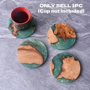Christmas Theme Olive Wood Resin Coaster Set, Heat-Resistant Non-Slip Table Mat, Holiday Decor Gift for Kitchen & Office, Easy Clean Home Accessory