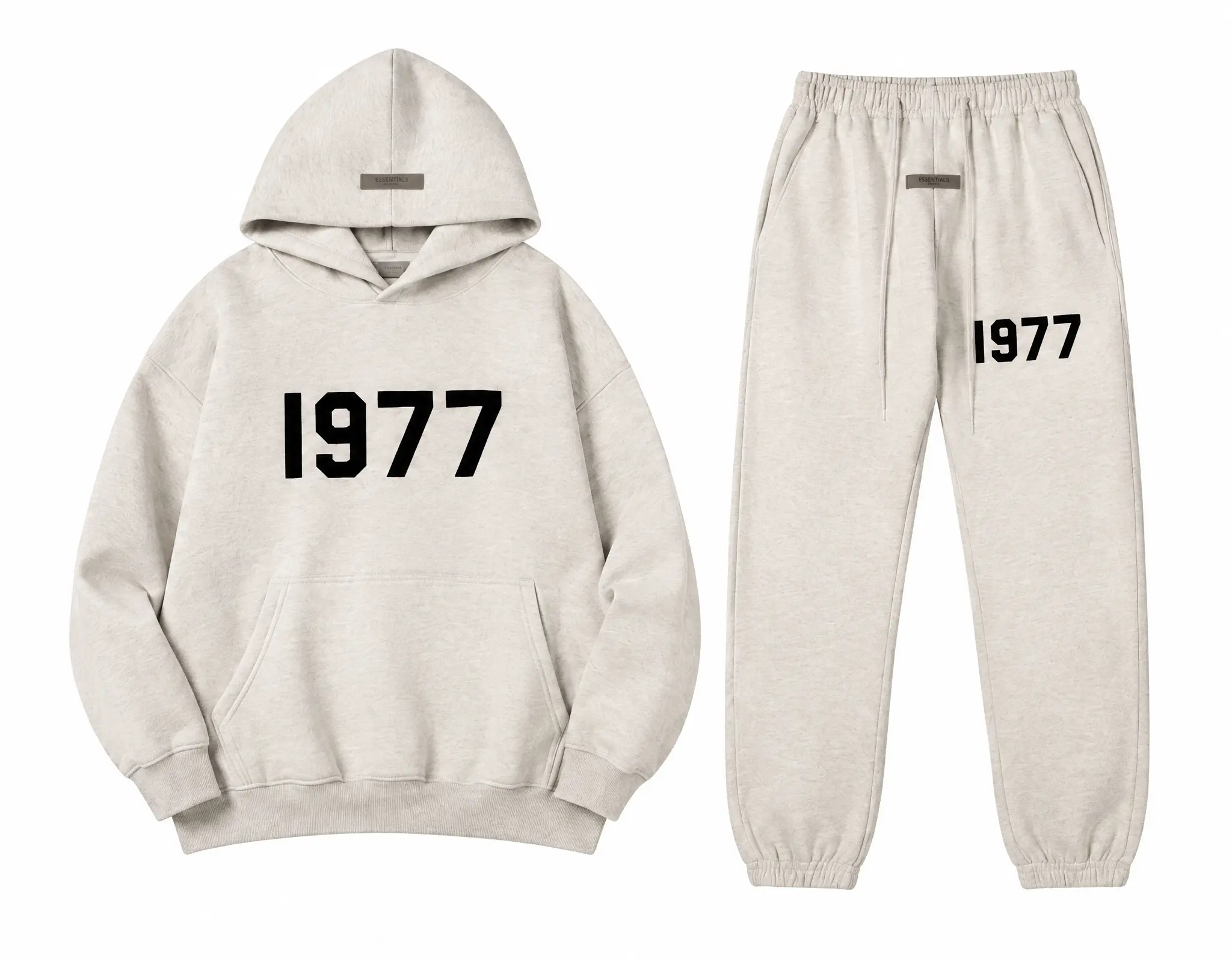 Men's Menswear 2-Piece Hoodie & Joggers Set - Gray Cozy Sweatshirt with 1977 Print, Ideal for Casual Wear warm long sleeve jacket, Sweatpants