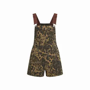 Cider Denim Leopard Overalls With Adjustable Straps