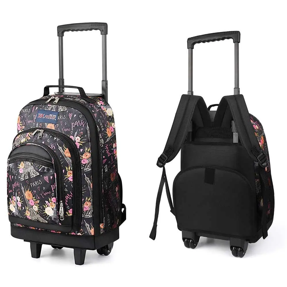 20 Inch Travel Rolling Backpack with Retractable Handle,Large Capacity Backpack with Wheels for Women & Men,Printing Travel Trolley Suitcase Bag for Weekend, School, Overnight, Work