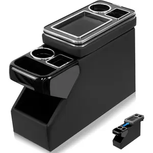 Center Console Between Seat Organizer for Minivans, SUVs, with Key Holder & Cup Holders,Phone Storage for Minivan &SUVs, Middle Van Floor Console Organizer Storage Box- Black