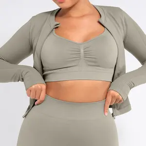 FeelinGirl Seamless Training Sports Long-Sleeve Zip up Athletic Top Light Sculpting