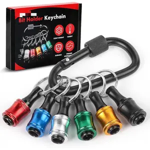 Push to Unlock, 6pcs 1/4 inch Hex Shank Aluminum Alloy Screwdriver Bit Holder Light-Weight Quick-Change Extension Bar Keychain Drill Screw Adapter Portable,Black Carabiner,Tool Gifts for Men