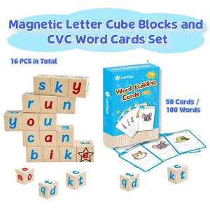 Magnetic Letter Blocks Set + CVC Card Kit, Educational Toy with Interactive Design Learning Tool for Kids Learning Alphabet, Phonics, and CVC Words, Ideal Gift for Students