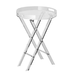VEVOR Acrylic Folding Tray Table, Acrylic End Table with Folding X Leg, Clear Acrylic Side Table for Coffee, Drink, Food, Snack used in Living Room, Bedroom, and Study