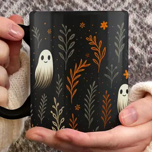 Vintage Floral Ghost Coffee Mug, Cute Spooky Ghosts In Autumn Flowers Teacup - hll10819