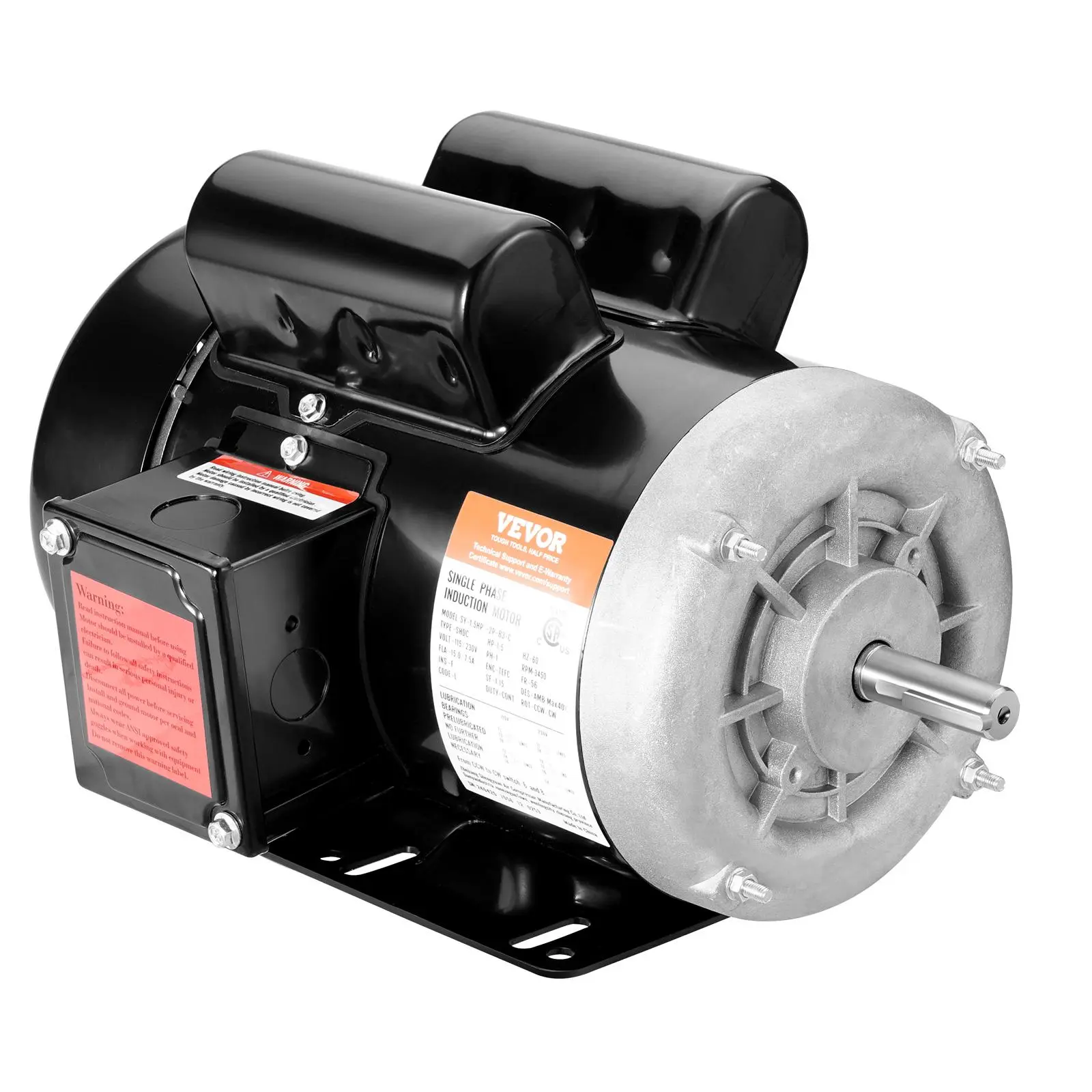 【summerfinds】VEVOR 1.5HP Electric Motor 3450 rpm, AC 115V/230V, 56 Frame, Air Compressor Motor Single Phase, 5/8" Keyed Shaft, CW/CCW Rotation for Agricultural Machinery and General Equipment, Induction Motor